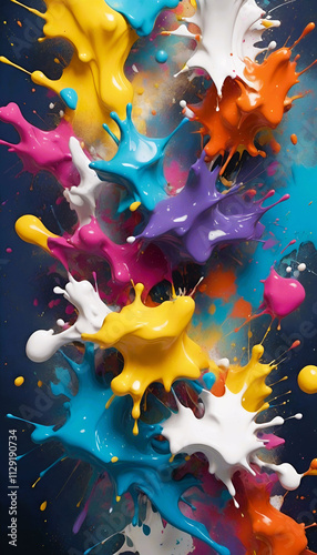 dynamic,energetic,multi -coloured paint splatters -energetic and vibrant 