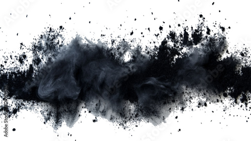 Black powder explosion with dark colors isolated white background. Abstract powder splatted on white background, Black vibrant paint black powder explosion with dark colors isolated white background.	