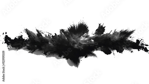 Black powder explosion with dark colors isolated white background. Abstract powder splatted on white background, Black vibrant paint black powder explosion with dark colors isolated white background.	