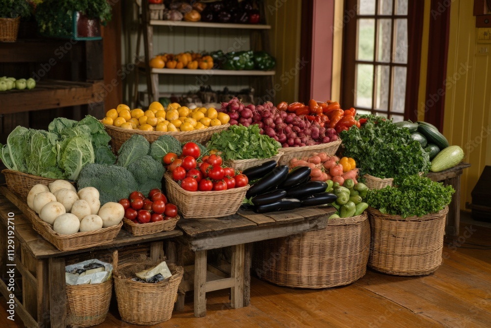 fresh organic vegetables and fruits in a market display