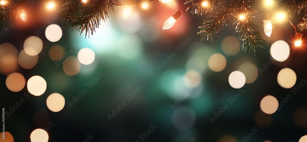 Softly glowing holiday lights with a blurred background.