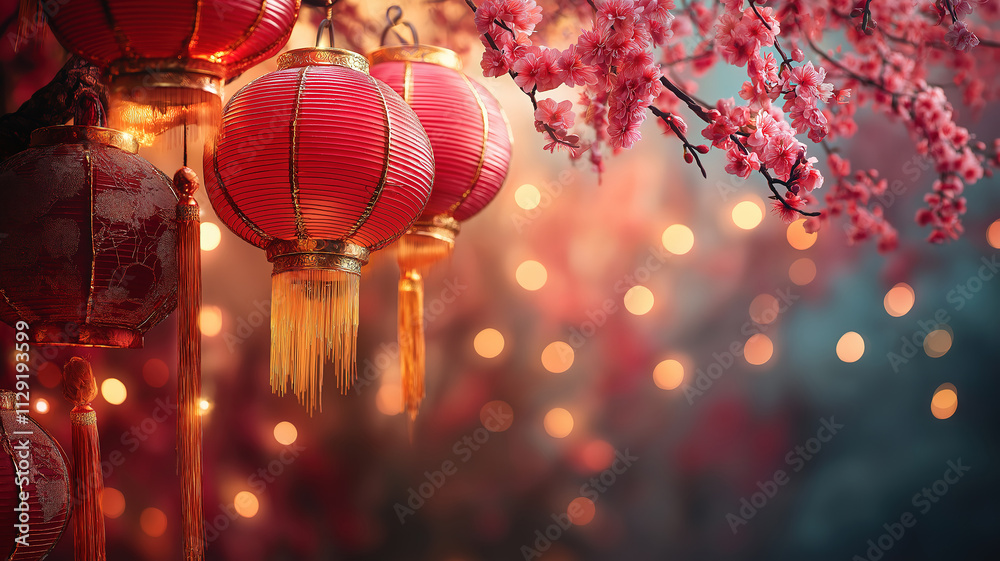 Obraz premium Happy Chinese New Year 2025 with the Dragon Zodiac Sign and Gold Paper Cut Style