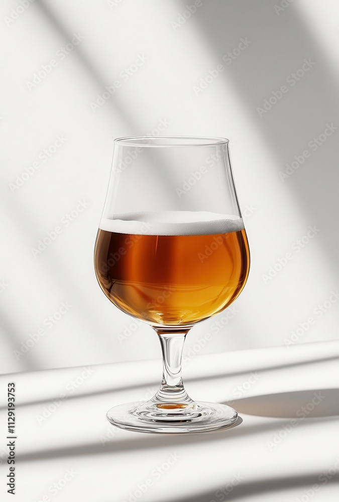 Elegant Amber Beverage in a Stylish Glass with Shadows Casting Beautiful Patterns, Perfect for Visual Storytelling and Artistic Presentations
