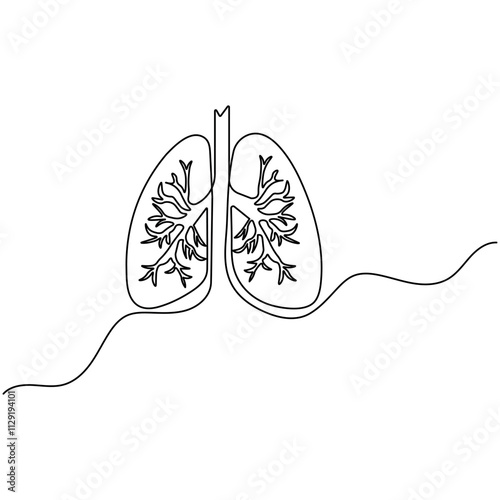 Human lungs single line art, continuous one line drawing of  Isolated outline vector icon