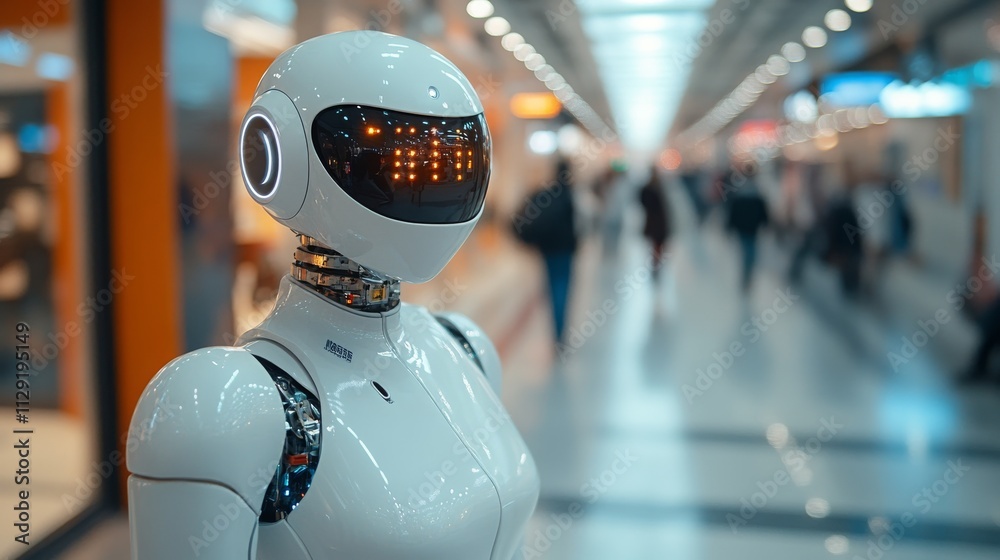 AI-driven chatbots assist customers in a busy shopping mall during peak hours AI-driven chatbots assist customers in a busy shopping mall during peak hours