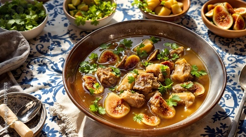 Shurbo-e Anjir Fig-Based Soup with Lamb in a Delicate Light Broth (Tajikistan Cuisine) photo