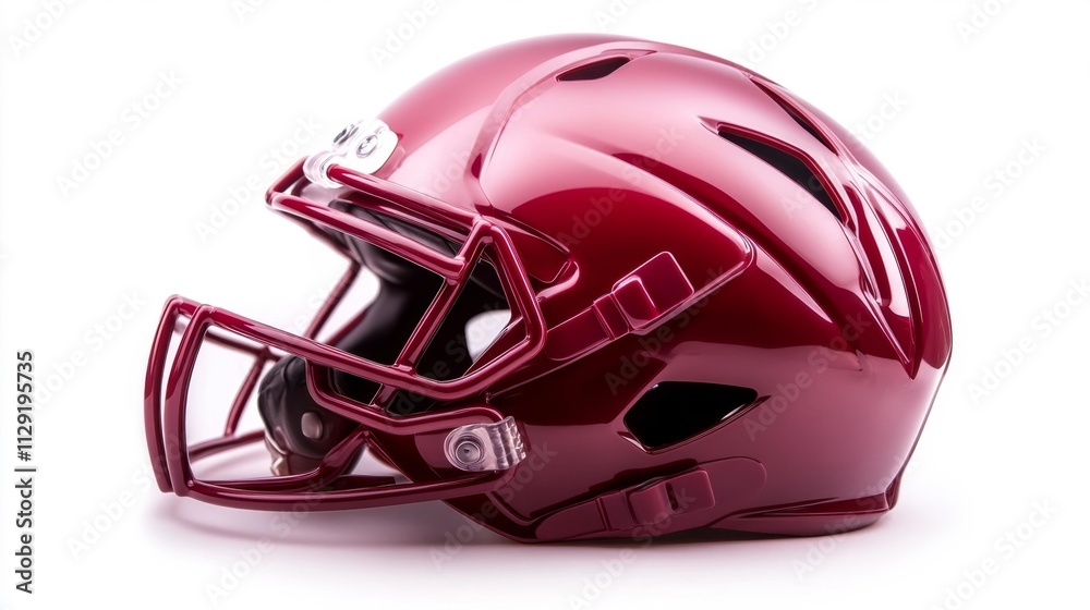 Fototapeta premium Glossy Red Football Helmet Isolated on White Background. Generative AI