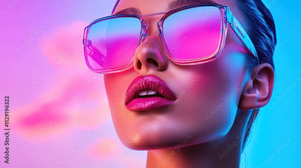 Fashionable portrait of a model wearing stylish sunglasses urban setting beauty photography vibrant colors close-up perspective Fashionable portrait of a model wearing stylish sunglasses urban setting beauty photography vibrant colors close-up perspective