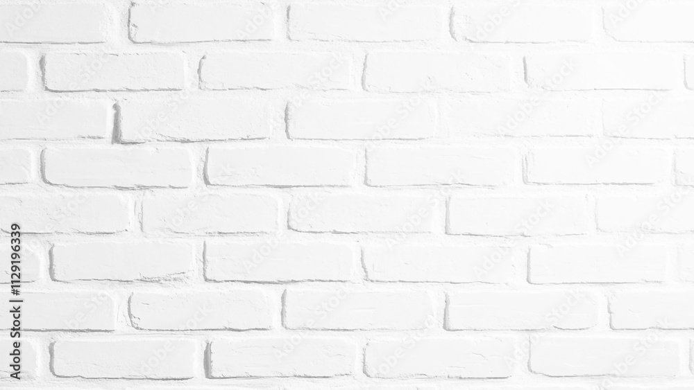 Fototapeta premium White Brick Wall Texture. Seamless background and texture of white brick tile wall. White brick wall suitable for background design in panorama format. Modern white brick tile wall texture background.