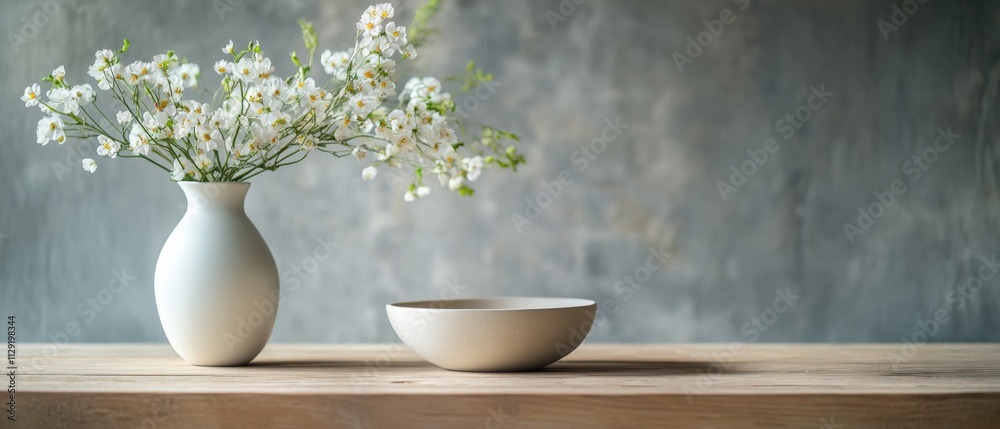 minimalist vase with flowers on wooden table minimalist vase with flowers on wooden table
