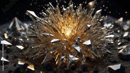 Yellow Gold Diamond Explosion – Abstract artistic design featuring a dynamic burst of gold and diamond-like brilliance.