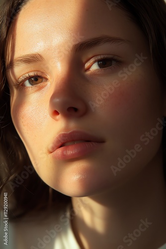 Close-up Portrait of a Young Woman in Sunlight