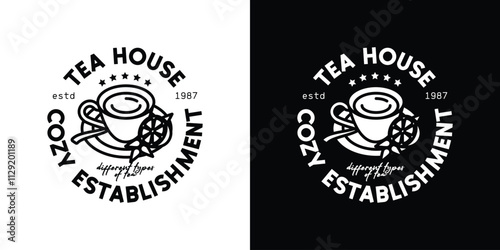 Original vector emblem of a tea cafe. T-shirt design.