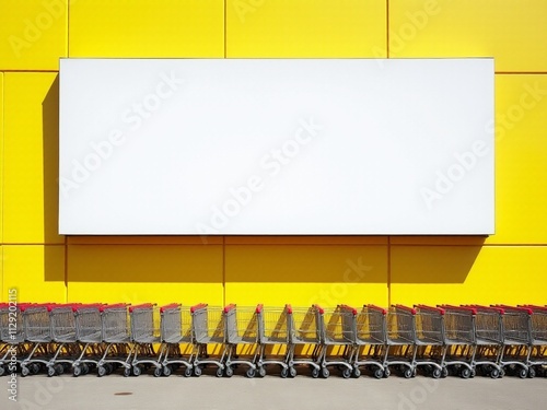 Yellow Shopping Center with Billboard and Trolleys photo