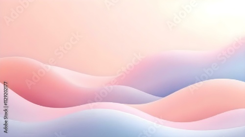 Gentle abstract waves in soft shades of pink, purple, and peach on a light gradient background, AI Generation