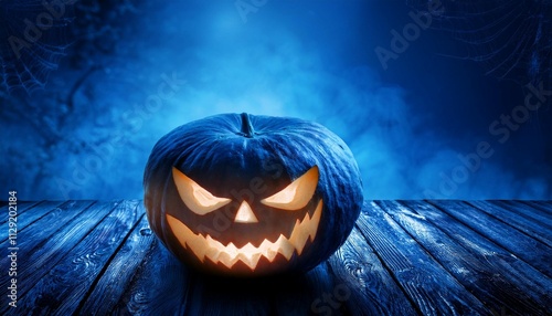 evil blue night pumpkin mystery horror scary background halloween table fear detailed high resolution image