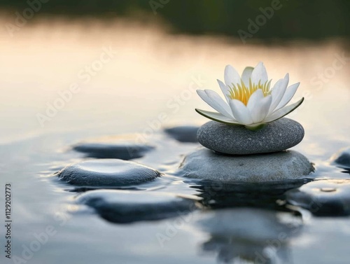 Rocky outcrop with single white flower