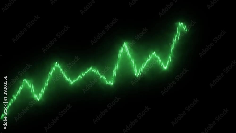 Financial line graph rising upwards. Burning and glowing  chart representing successful investment performance