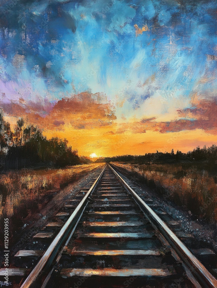 Obraz premium Train Track Sunset