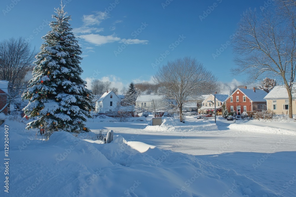 winter wonderland with snow-covered trees and houses winter wonderland with snow-covered trees and houses