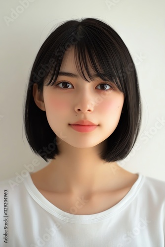 Portrait of a Young Woman with Straight Black Bob Haircut