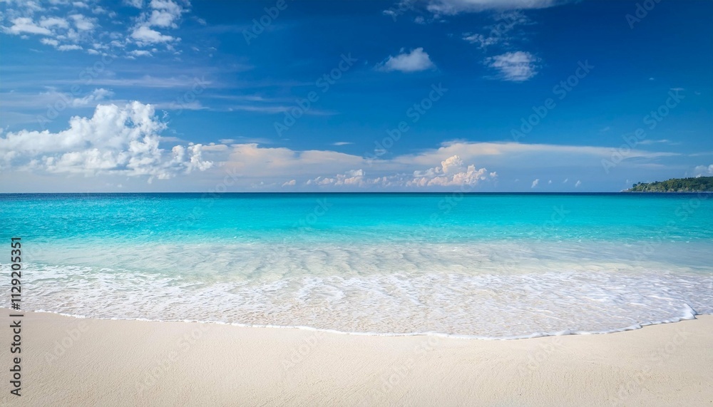 sea beach with white sand beach blue sky with clouds summer holiday background ai generate sea beach with white sand beach blue sky with clouds summer holiday background ai generate