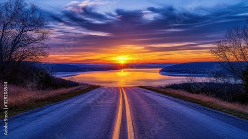 Wallpaper Mural The empty road leading to the lake by sunset Torontodigital.ca