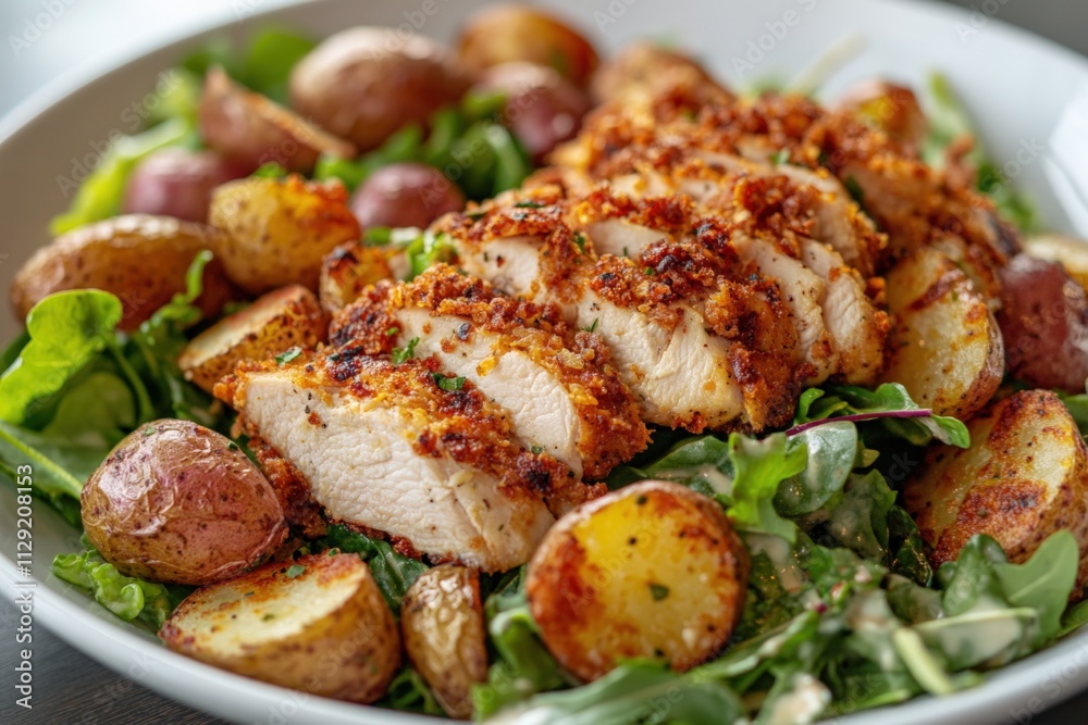 crispy chicken salad with roasted potatoes and greens crispy chicken salad with roasted potatoes and greens