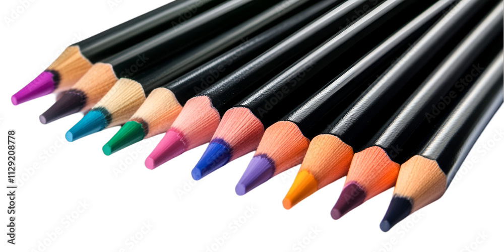 Row of Colored Pencils on Transparent Background Row of Colored Pencils on Transparent Background