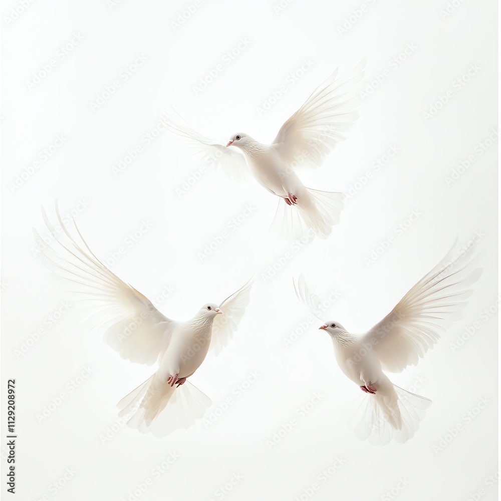 Obraz premium Three White Doves in Flight