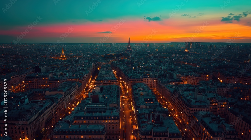 Fototapeta premium Sonnenuntergang über der städtischen Skyline