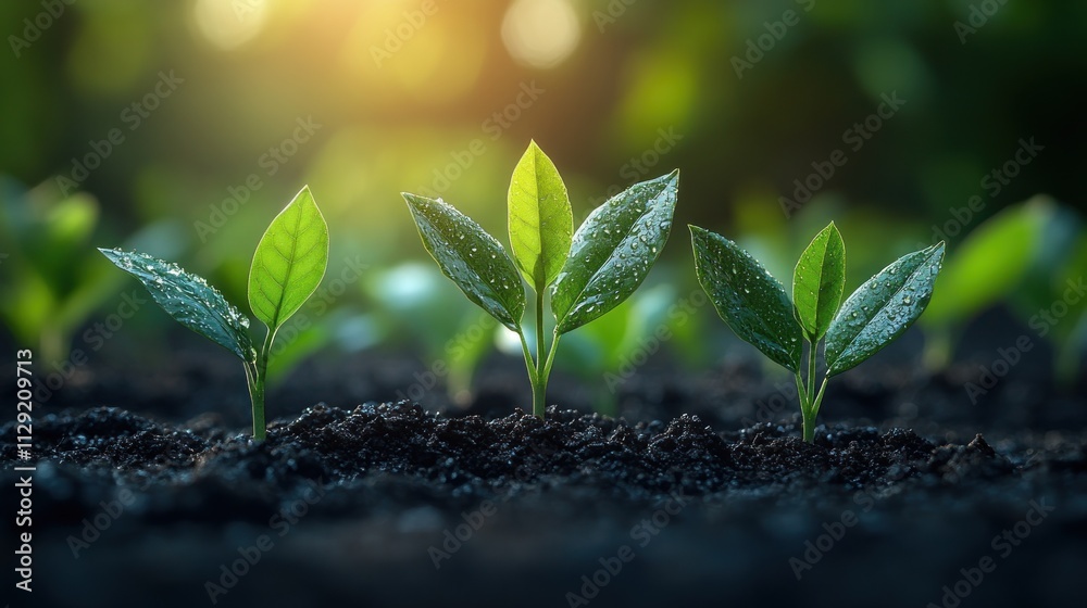 New Life: Three Seedlings Breaking Through the Soil New Life: Three Seedlings Breaking Through the Soil