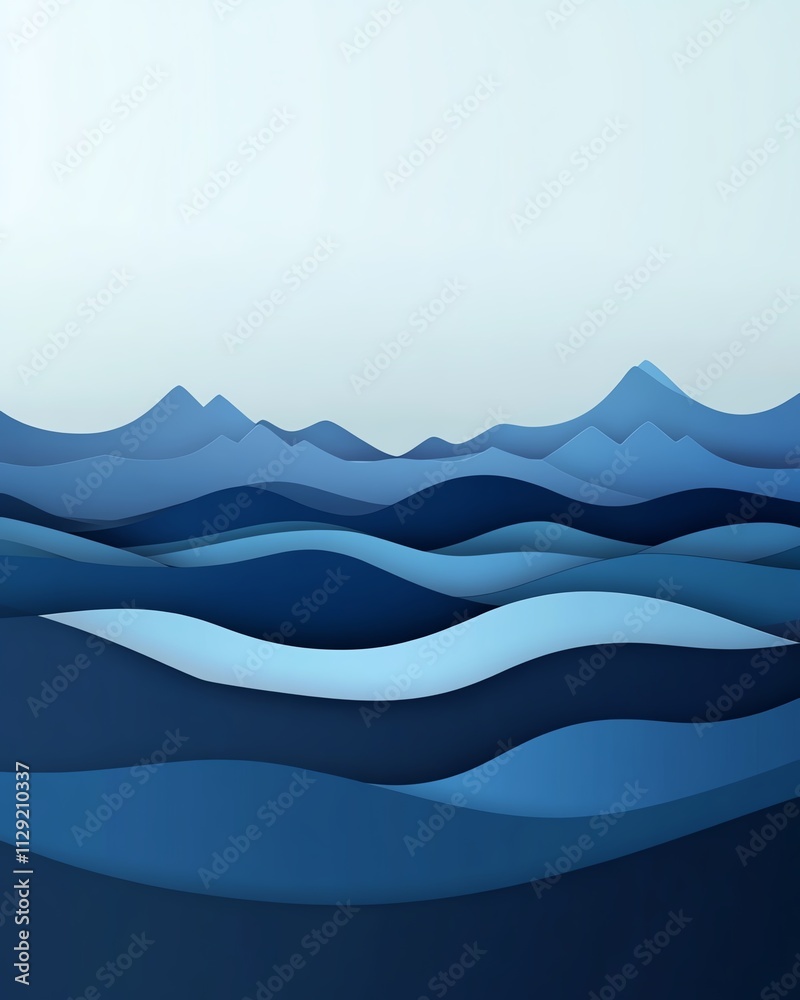 Abstract Blue Mountains and Waves Landscape Abstract Blue Mountains and Waves Landscape
