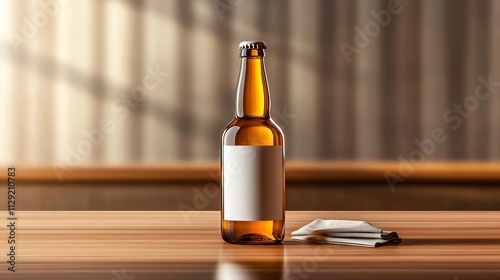 Elegant Beer Bottle on Bar Top. Generative AI photo