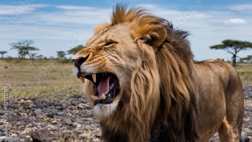 portrait of a lion animal theme in nature and sunset meaning leadership and power photo