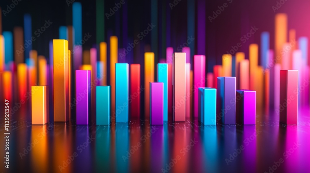 Vibrant Colorful Bar Graphs with Reflections on Dark Background Vibrant Colorful Bar Graphs with Reflections on Dark Background