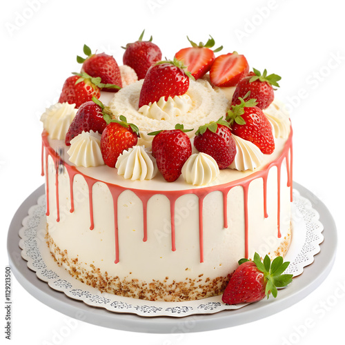 Delicious cake with glaze and strawberries