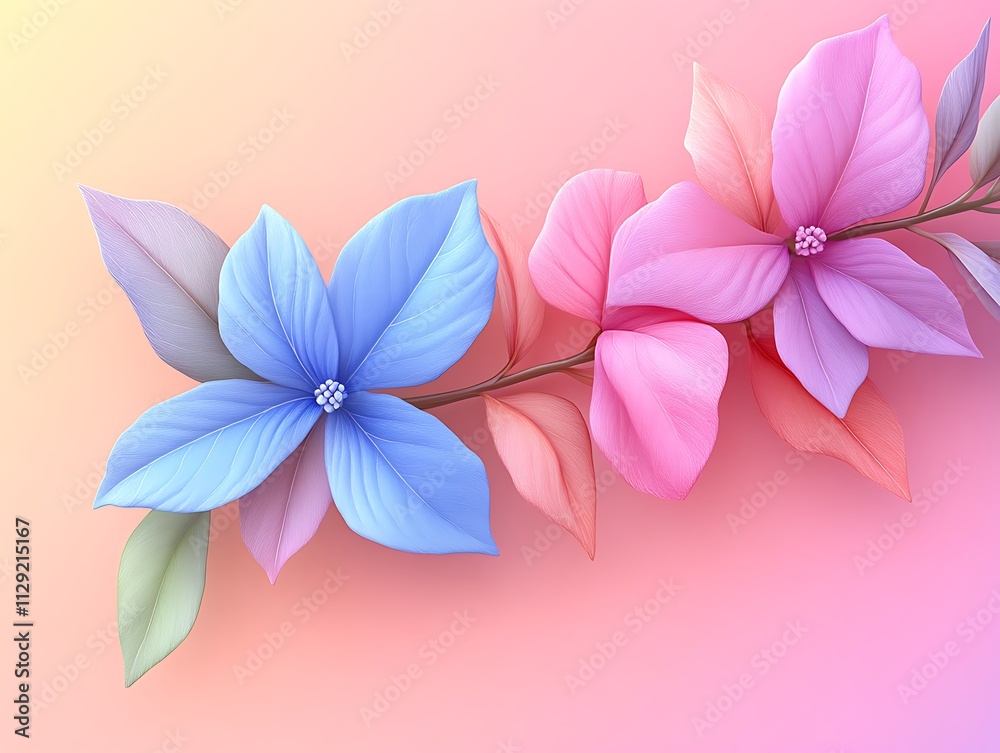 Pastel Pink and Blue Flowers Branch Soft Background Pastel Pink and Blue Flowers Branch Soft Background