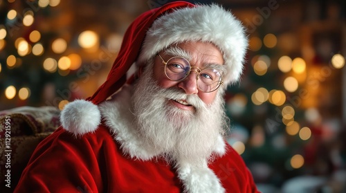 A festive Santa Claus figure in a cozy setting, symbolizing holiday joy and warmth, perfect for Christmas-themed projects