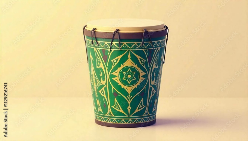 Ornate Green and Gold Darbuka Drum with Traditional Designs Ornate Green and Gold Darbuka Drum with Traditional Designs