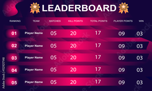 Red color game leaderboard with abstract background vector template