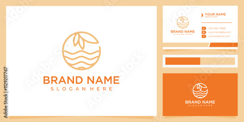 water leaf line logo design concept with business card photo