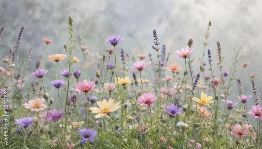 Obraz premium Collection of pastel wildflowers in watercolor style, summer, collection