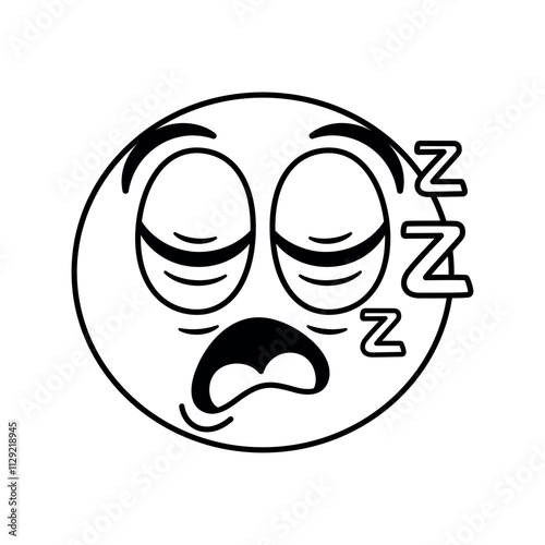 Vector Sleeping Face Emoji Cartoon Groovy Illustration Isolated