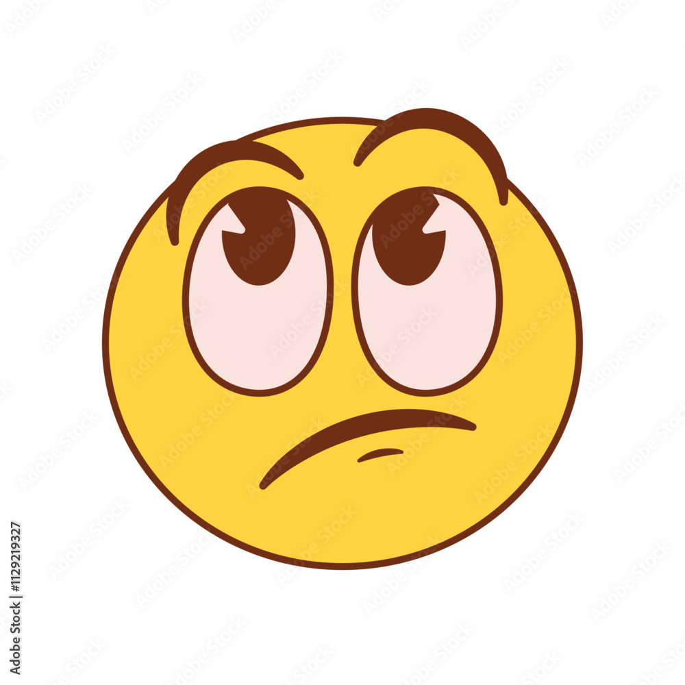 Fototapeta premium Vector Face Rolling Eyes Emoji Cartoon Groovy Illustration Isolated