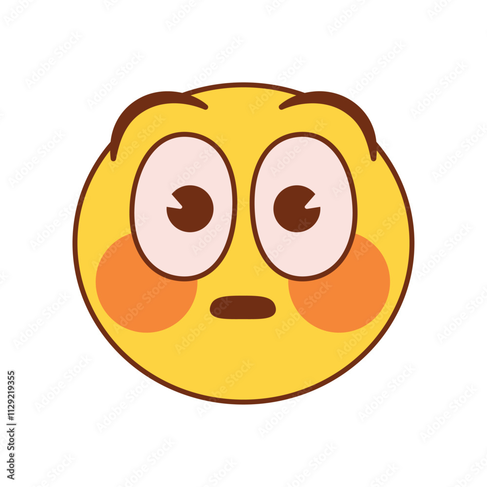 Vector Blushing Face Emoji Cartoon Groovy Illustration Isolated