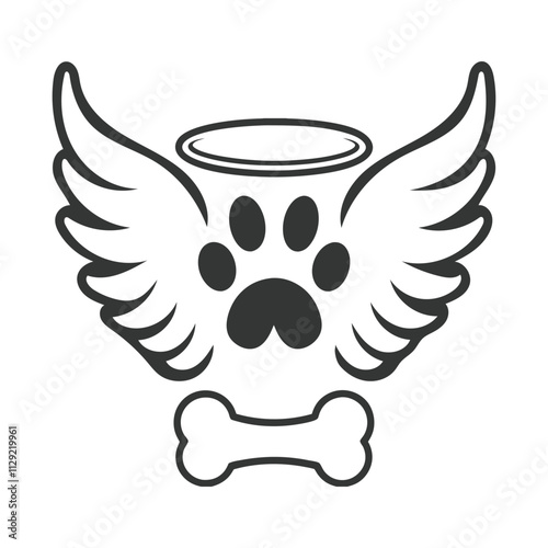 Pet Angel Graphic with Wings and Halo in Bold Line Art.