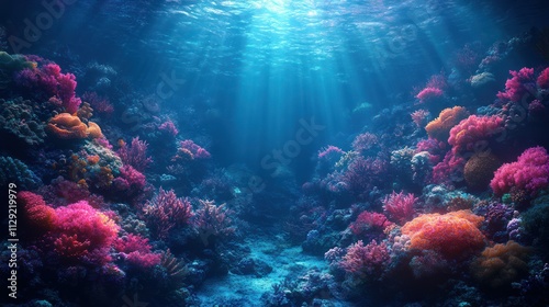 Vibrant coral reef underwater scene with sunbeams. (1)