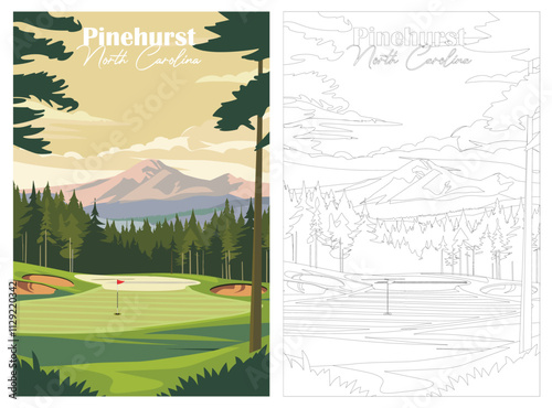 Golf Course. Vector illustration of Pinehurst Golf Course, North Carolina