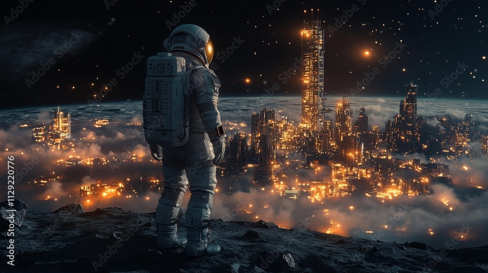Futuristic Astronaut on Lunar Surface. Generative AI Futuristic Astronaut on Lunar Surface. Generative AI